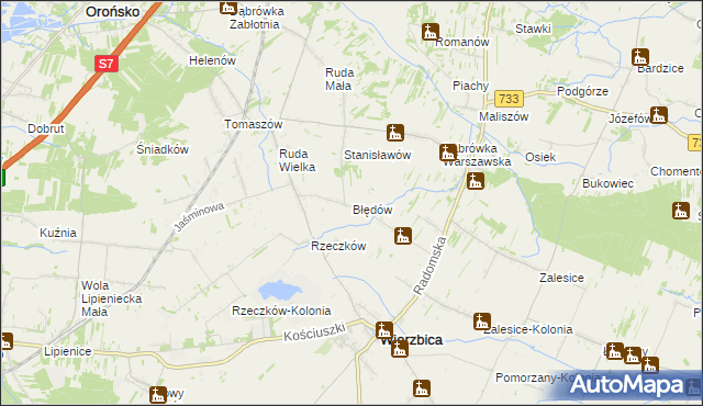 mapa Błędów gmina Wierzbica, Błędów gmina Wierzbica na mapie Targeo