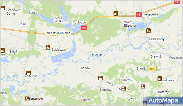 mapa Blizocin gmina Jeziorzany, Blizocin gmina Jeziorzany na mapie Targeo