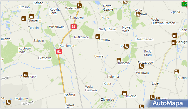 mapa Błonie gmina Lubień Kujawski, Błonie gmina Lubień Kujawski na mapie Targeo