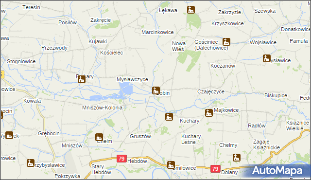 mapa Bobin gmina Proszowice, Bobin gmina Proszowice na mapie Targeo