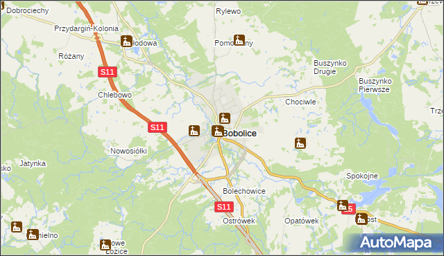 mapa Bobolice powiat koszaliński, Bobolice powiat koszaliński na mapie Targeo