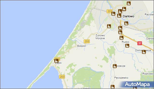 mapa Bobolin gmina Darłowo, Bobolin gmina Darłowo na mapie Targeo