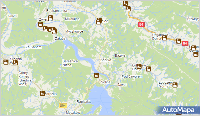 mapa Bóbrka gmina Solina, Bóbrka gmina Solina na mapie Targeo