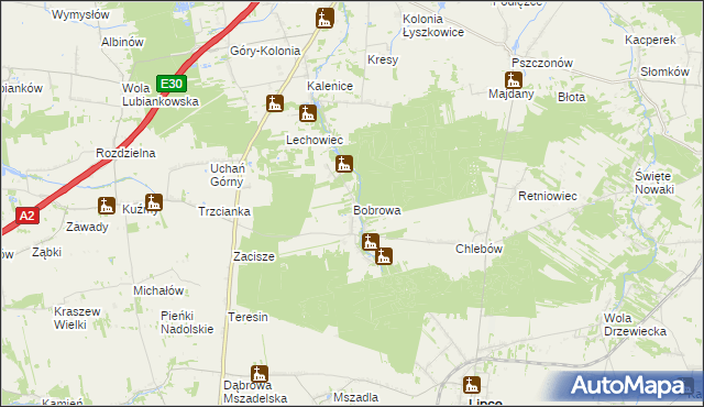 mapa Bobrowa gmina Łyszkowice, Bobrowa gmina Łyszkowice na mapie Targeo