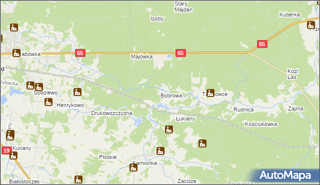 mapa Bobrowa gmina Zabłudów, Bobrowa gmina Zabłudów na mapie Targeo