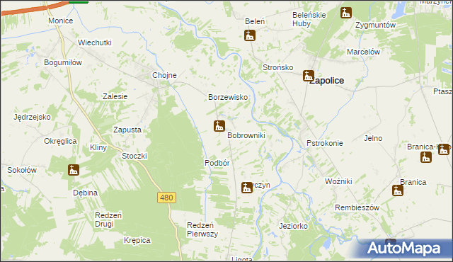 mapa Bobrowniki gmina Sieradz, Bobrowniki gmina Sieradz na mapie Targeo
