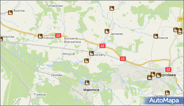 mapa Bobrzany, Bobrzany na mapie Targeo