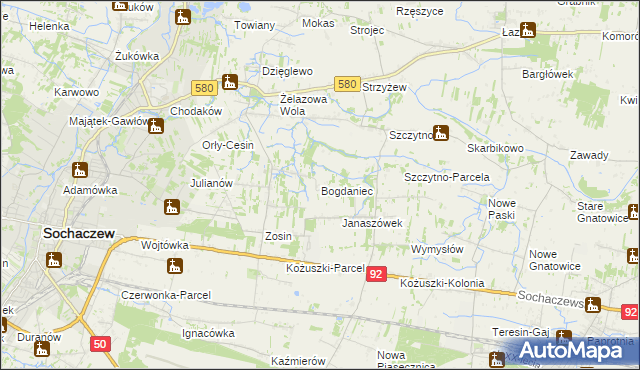 mapa Bogdaniec gmina Sochaczew, Bogdaniec gmina Sochaczew na mapie Targeo