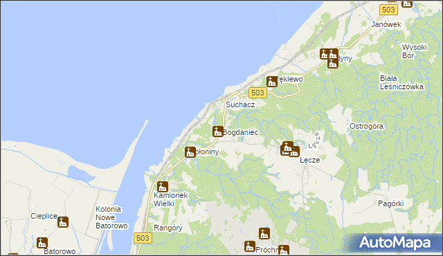 mapa Bogdaniec gmina Tolkmicko, Bogdaniec gmina Tolkmicko na mapie Targeo