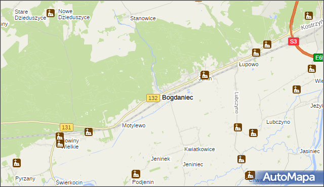 mapa Bogdaniec powiat gorzowski, Bogdaniec powiat gorzowski na mapie Targeo