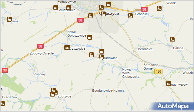 mapa Bogdanowice, Bogdanowice na mapie Targeo