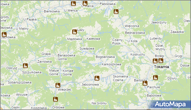 mapa Bogdanówka gmina Tokarnia, Bogdanówka gmina Tokarnia na mapie Targeo