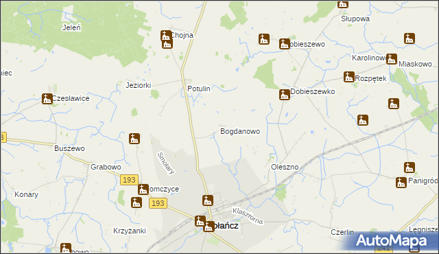 mapa Bogdanowo gmina Gołańcz, Bogdanowo gmina Gołańcz na mapie Targeo