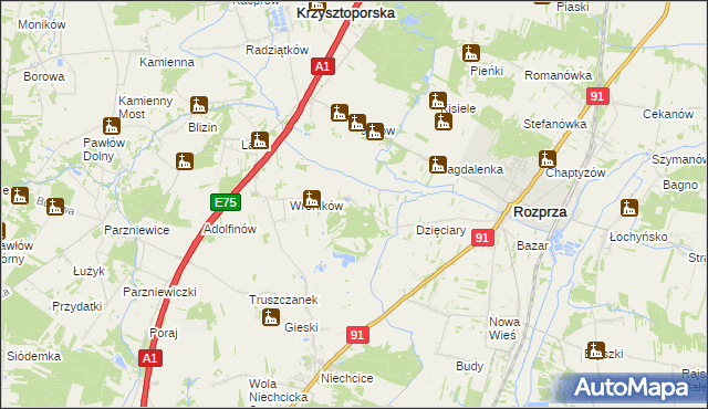 mapa Bogumiłów gmina Rozprza, Bogumiłów gmina Rozprza na mapie Targeo