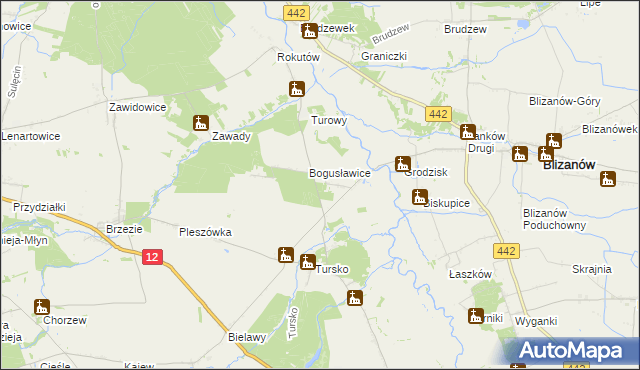 mapa Bogusław gmina Gołuchów, Bogusław gmina Gołuchów na mapie Targeo