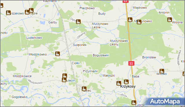 mapa Bogusławki gmina Krzykosy, Bogusławki gmina Krzykosy na mapie Targeo