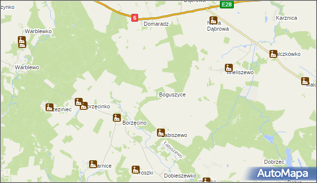 mapa Boguszyce gmina Dębnica Kaszubska, Boguszyce gmina Dębnica Kaszubska na mapie Targeo