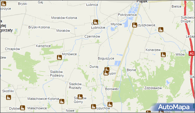 mapa Boguszyce gmina Piątek, Boguszyce gmina Piątek na mapie Targeo