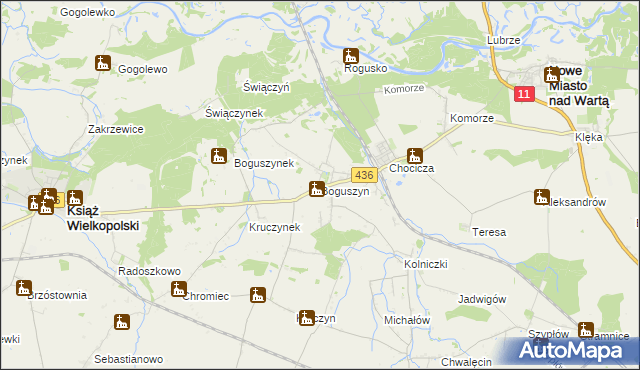 mapa Boguszyn gmina Nowe Miasto nad Wartą, Boguszyn gmina Nowe Miasto nad Wartą na mapie Targeo