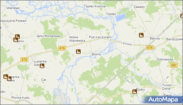 mapa Bokiny, Bokiny na mapie Targeo