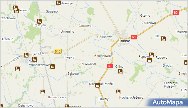 mapa Bolechowice gmina Bielsk, Bolechowice gmina Bielsk na mapie Targeo