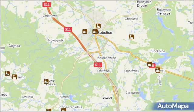 mapa Bolechowice gmina Bobolice, Bolechowice gmina Bobolice na mapie Targeo