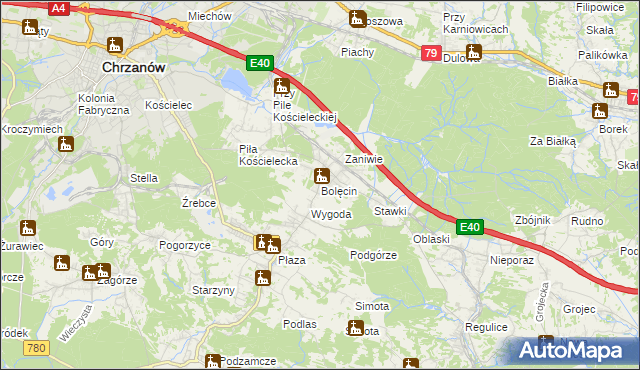 mapa Bolęcin gmina Trzebinia, Bolęcin gmina Trzebinia na mapie Targeo