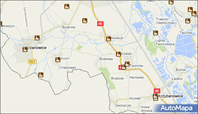 mapa Bolesław gmina Krzyżanowice, Bolesław gmina Krzyżanowice na mapie Targeo