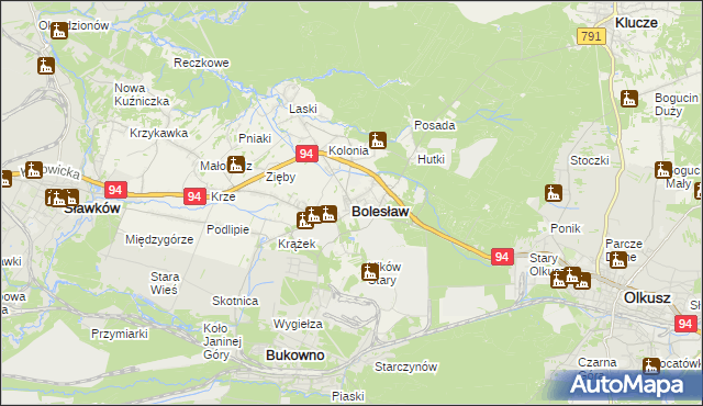 mapa Bolesław powiat olkuski, Bolesław powiat olkuski na mapie Targeo