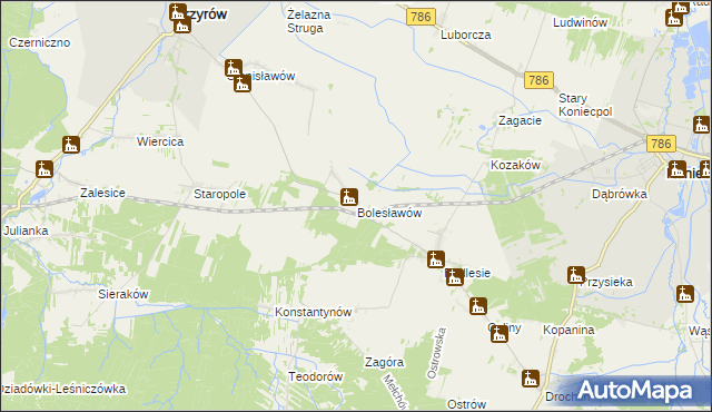 mapa Bolesławów gmina Przyrów, Bolesławów gmina Przyrów na mapie Targeo