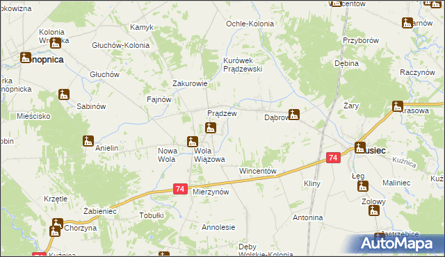 mapa Bolesławów gmina Rusiec, Bolesławów gmina Rusiec na mapie Targeo