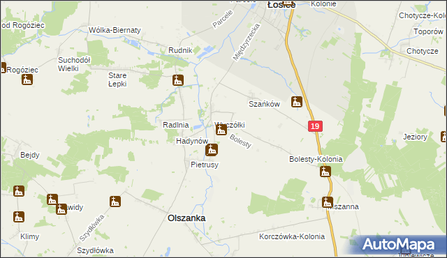 mapa Bolesty gmina Olszanka, Bolesty gmina Olszanka na mapie Targeo