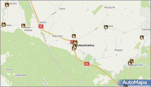 mapa Boleszkowice powiat myśliborski, Boleszkowice powiat myśliborski na mapie Targeo
