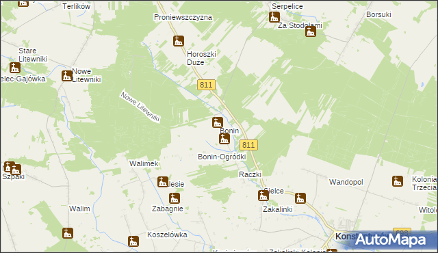 mapa Bonin gmina Sarnaki, Bonin gmina Sarnaki na mapie Targeo