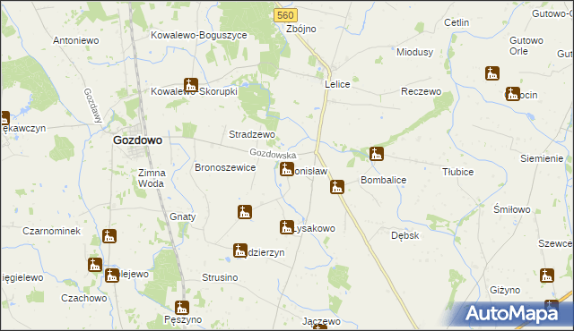mapa Bonisław gmina Gozdowo, Bonisław gmina Gozdowo na mapie Targeo