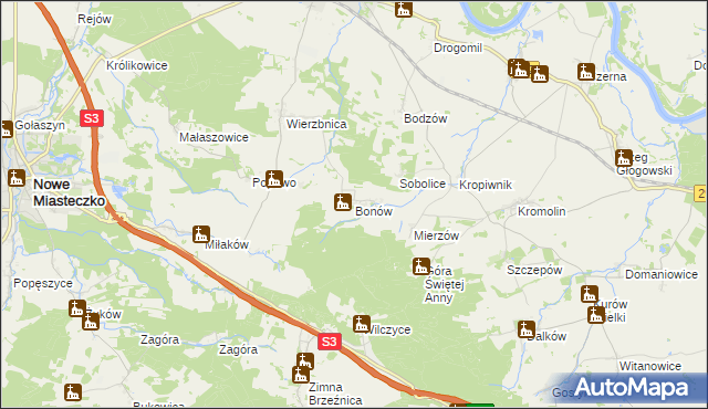 mapa Bonów gmina Bytom Odrzański, Bonów gmina Bytom Odrzański na mapie Targeo