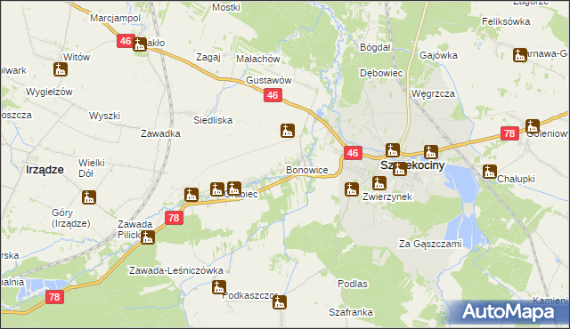 mapa Bonowice, Bonowice na mapie Targeo