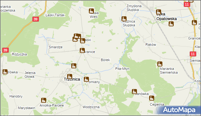 mapa Borek gmina Trzcinica, Borek gmina Trzcinica na mapie Targeo