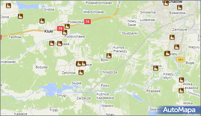 mapa Borki gmina Bełchatów, Borki gmina Bełchatów na mapie Targeo