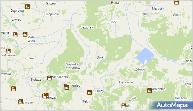 mapa Borki gmina Mrozy, Borki gmina Mrozy na mapie Targeo