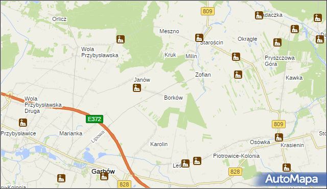mapa Borków gmina Garbów, Borków gmina Garbów na mapie Targeo