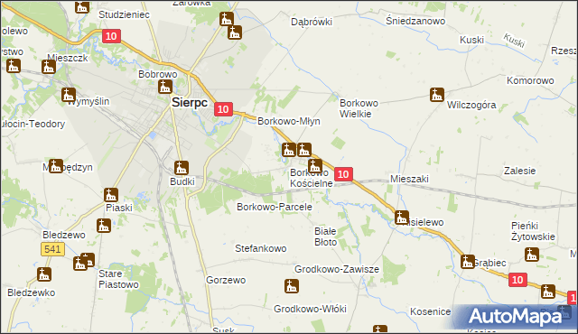 mapa Borkowo Kościelne, Borkowo Kościelne na mapie Targeo