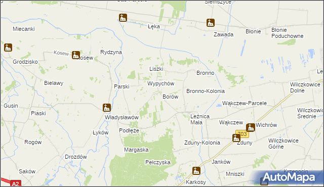 mapa Borów gmina Łęczyca, Borów gmina Łęczyca na mapie Targeo