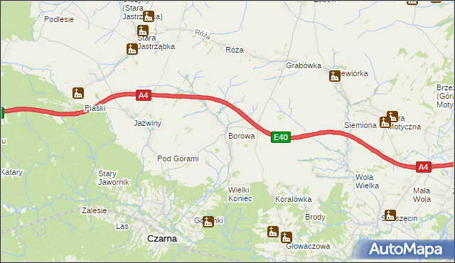 mapa Borowa gmina Czarna, Borowa gmina Czarna na mapie Targeo