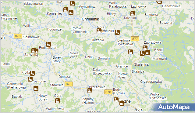 mapa Borówki gmina Chmielnik, Borówki gmina Chmielnik na mapie Targeo