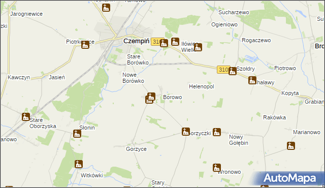 mapa Borowo gmina Czempiń, Borowo gmina Czempiń na mapie Targeo