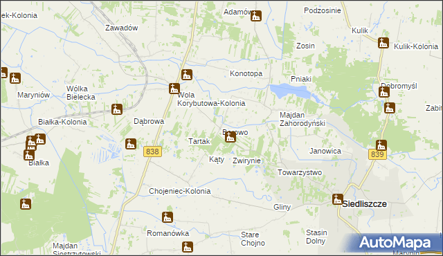 mapa Borowo gmina Siedliszcze, Borowo gmina Siedliszcze na mapie Targeo