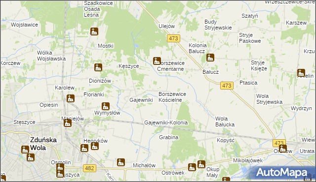 mapa Borszewice Kościelne, Borszewice Kościelne na mapie Targeo