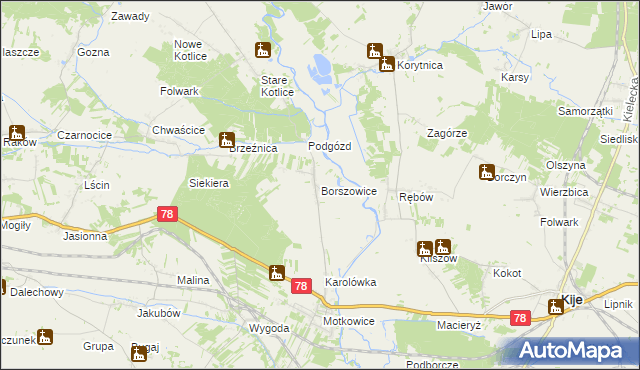 mapa Borszowice gmina Imielno, Borszowice gmina Imielno na mapie Targeo