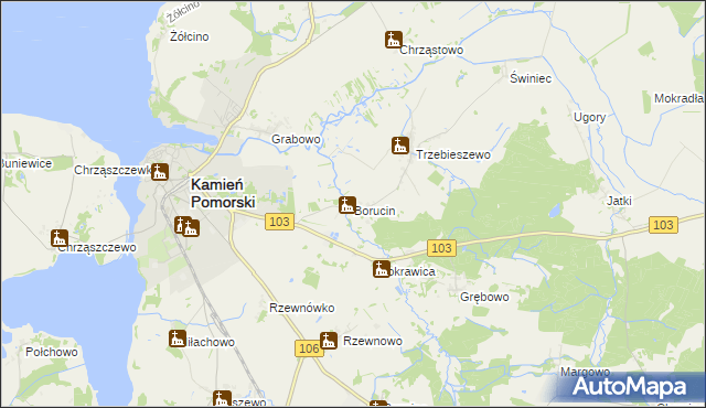 mapa Borucin gmina Kamień Pomorski, Borucin gmina Kamień Pomorski na mapie Targeo